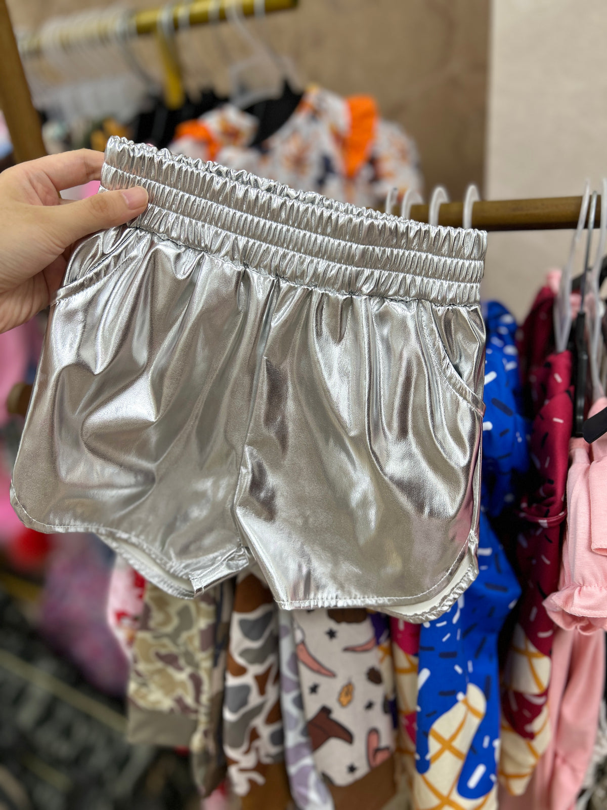 SS0416 Silver Leather Girls Shorts