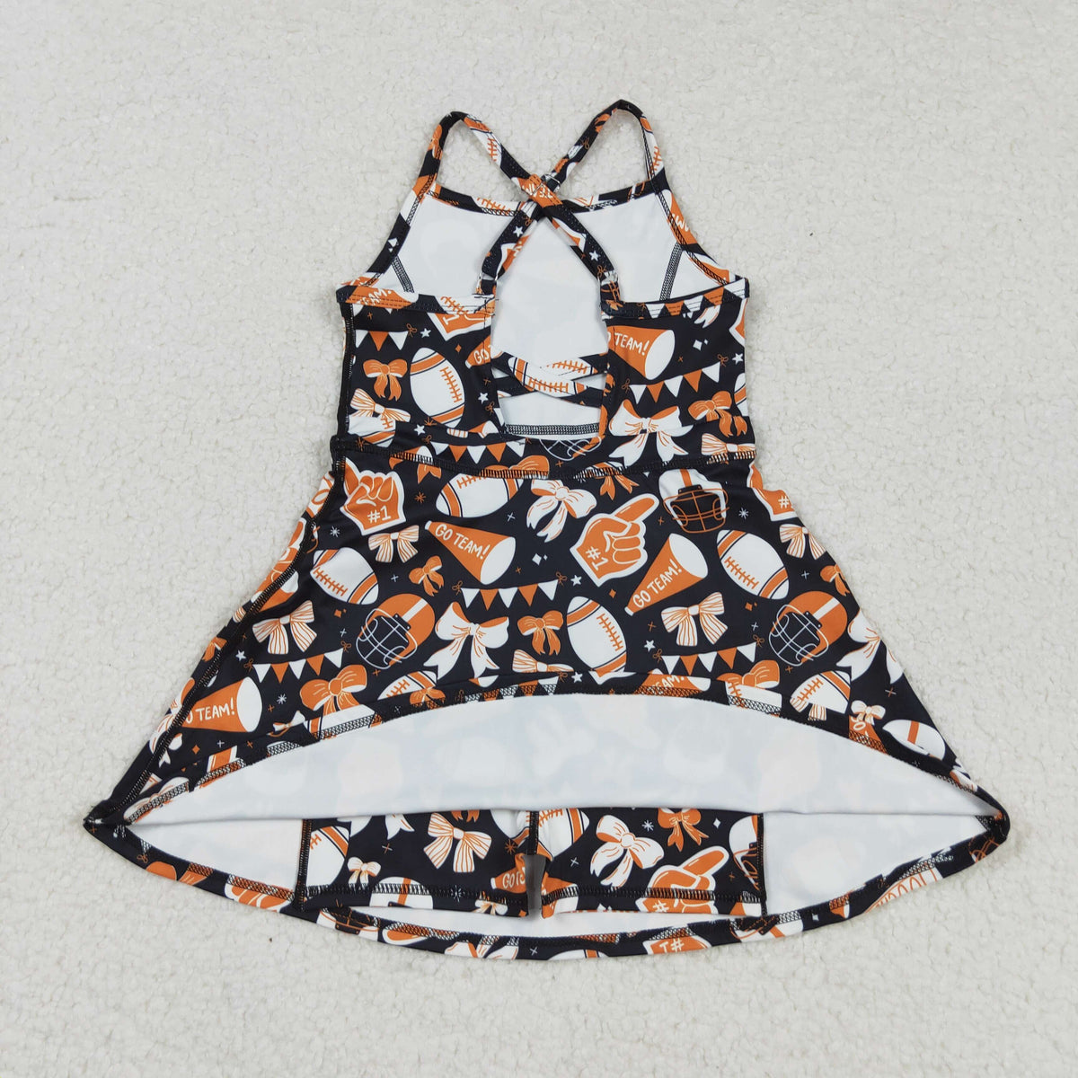 GSD2777 yoga football item cheer bows orange black skort girls dress