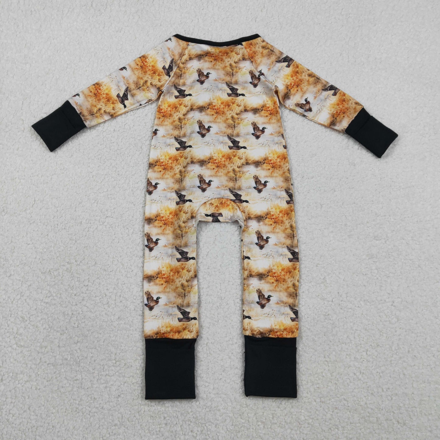 LR2986 Hunting Mallard Duck Zipper Long Sleeve Boys Romper