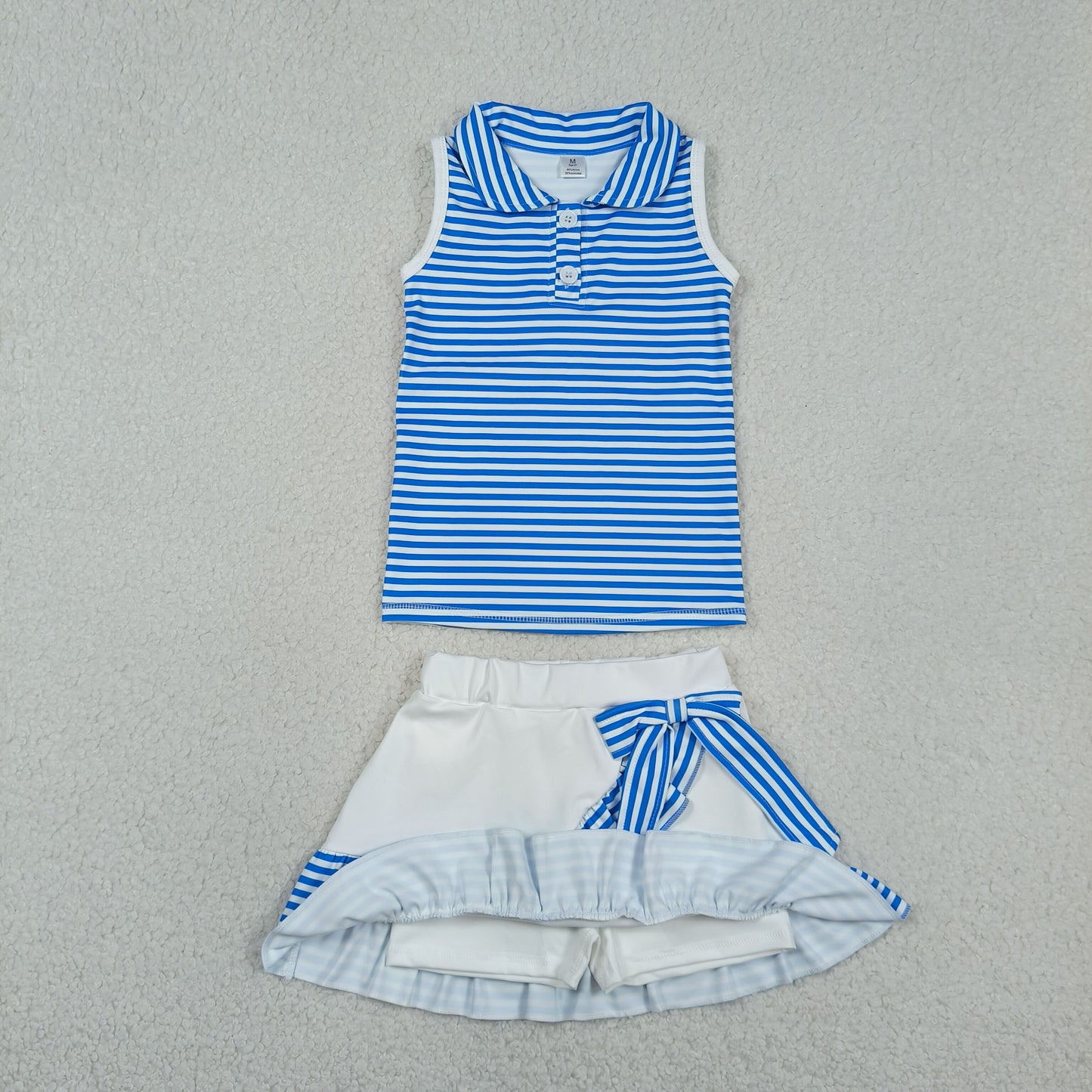GSD3661 Yoga Blue Striped Sleeveless Skorts Girls Set