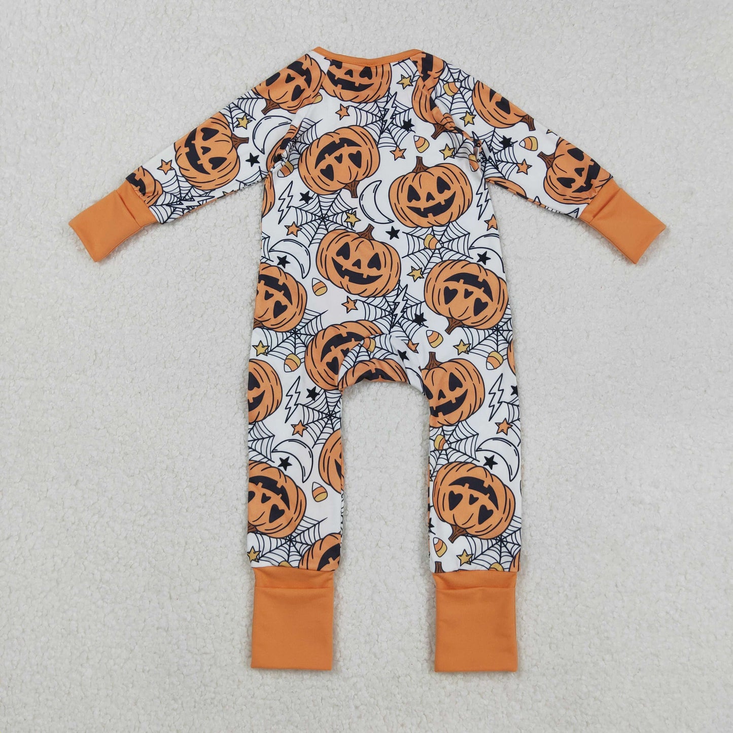 LR2528 Halloween smile pumpkin orange zipper long sleeve boys romper
