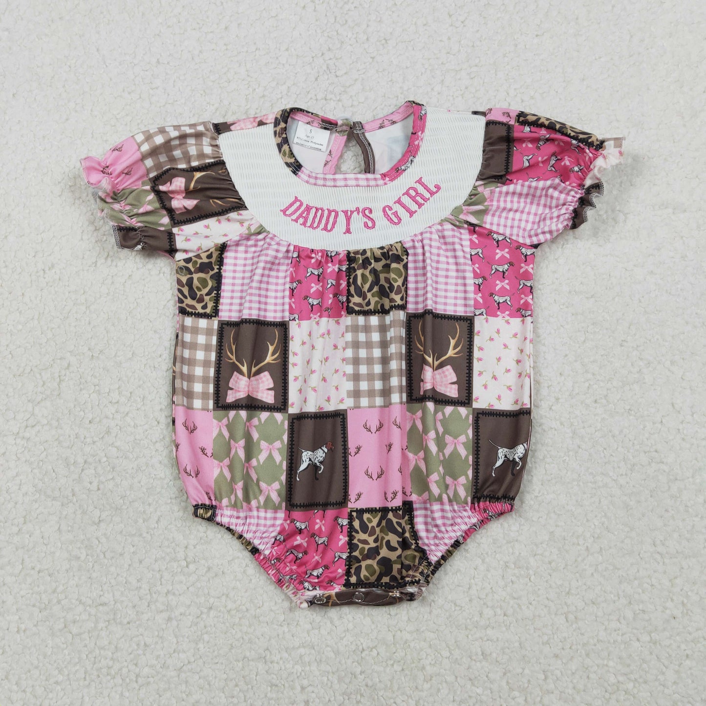 Embroidery SR3778 Daddy's Girl Hunting Camo Deer Short Sleeve Girls Romper