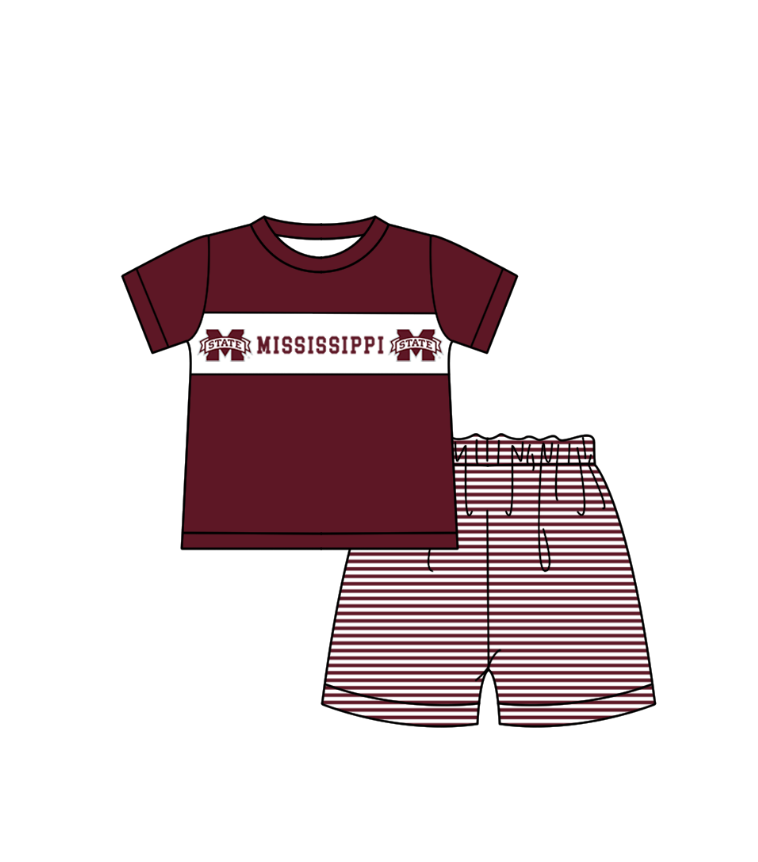Custom Moq 3 Football Item Mississippi Maroon Short Sleeve Shorts Boys Set