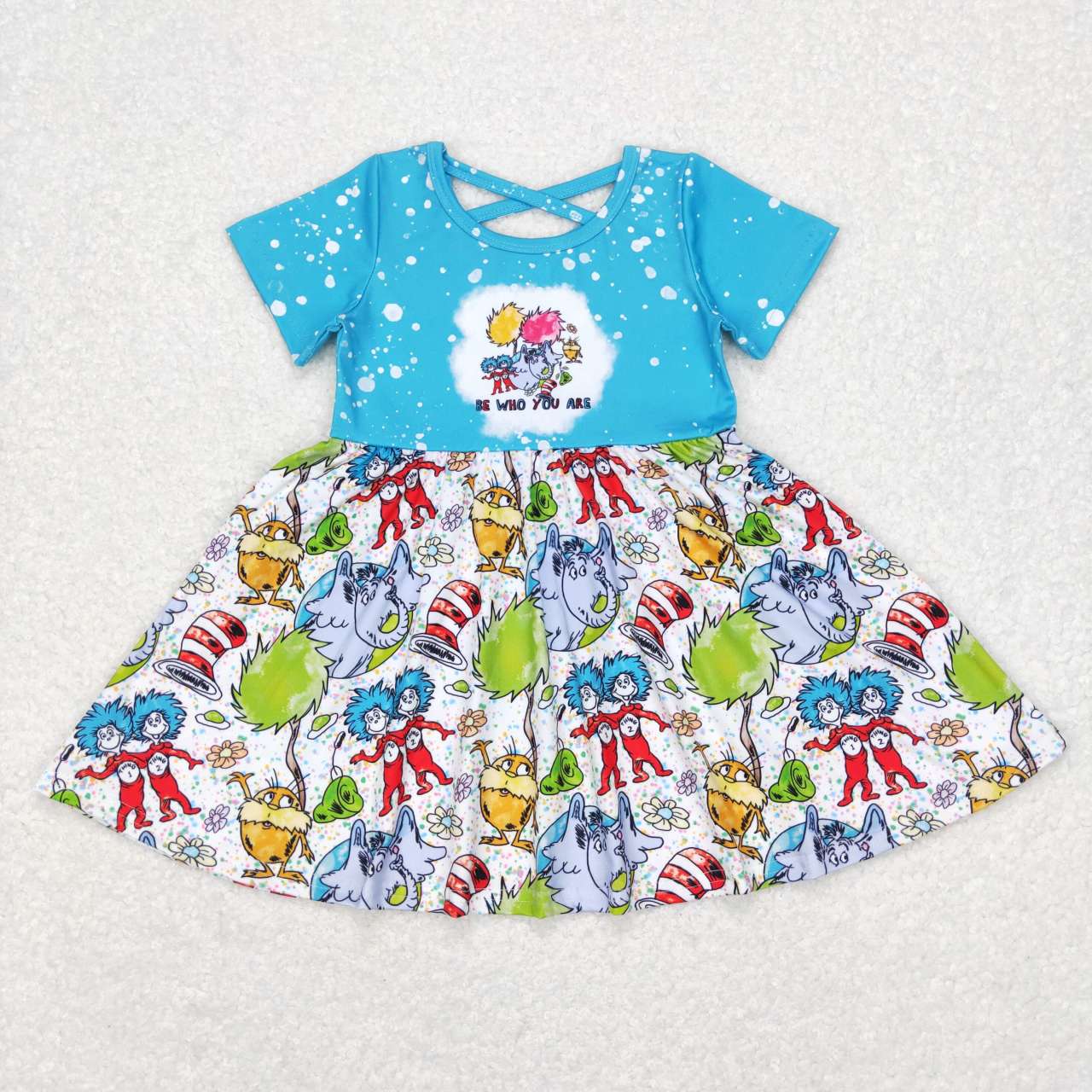 GSD0495 Dr blue short sleeve girls dress