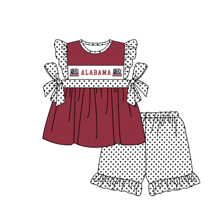 Custom Moq 3 Football Team Alabama Red Flutter Sleeve Shorts Girls Set
