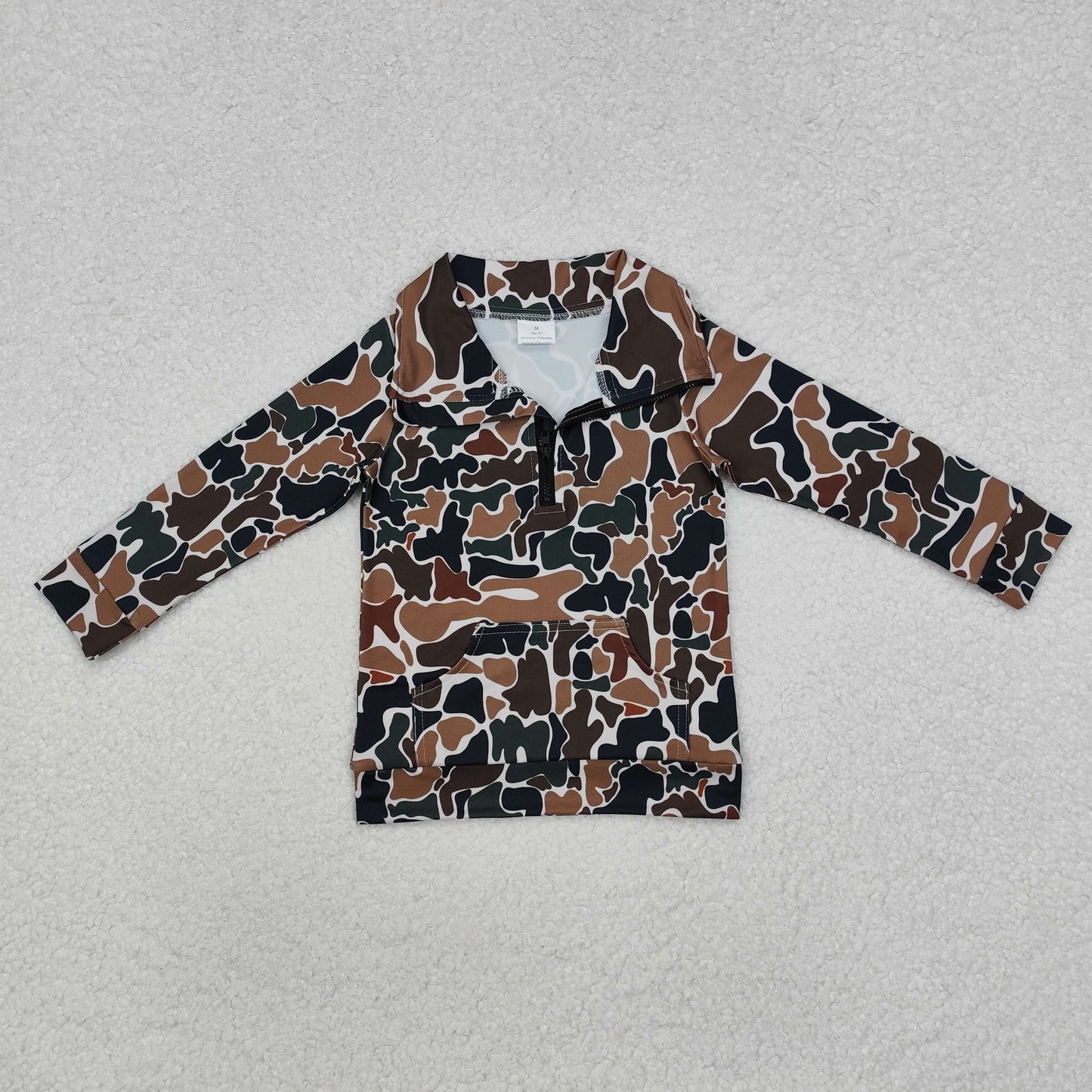 BT1038 old school camo long sleeve zipper boys pullover