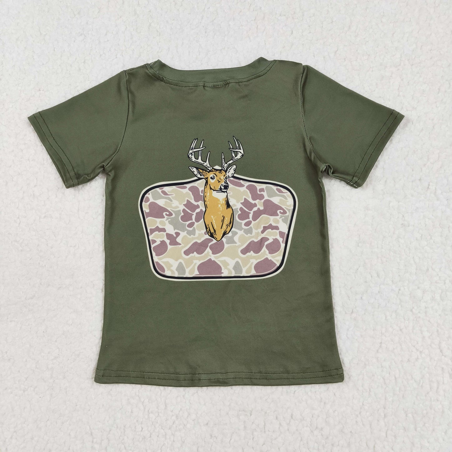 BT1148 Hunting camo deer dark green short sleeve boys top
