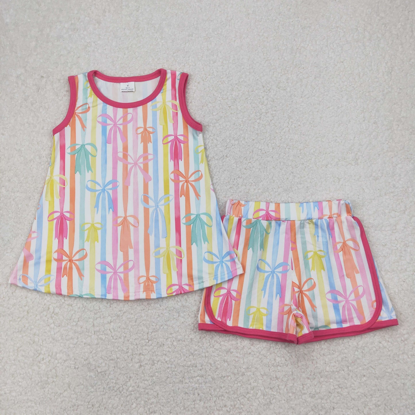 GSSO2465 colorful bows rainbow striped sleeveless shorts girls set