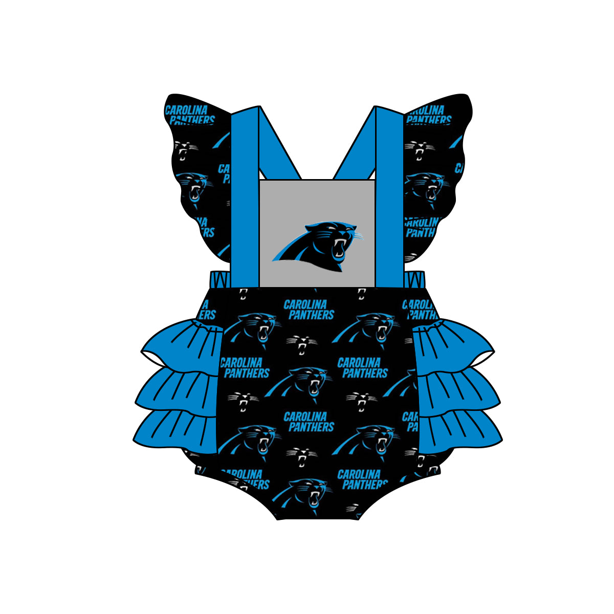 custom S 8.15 Black & blue flutter sleeve girls romper