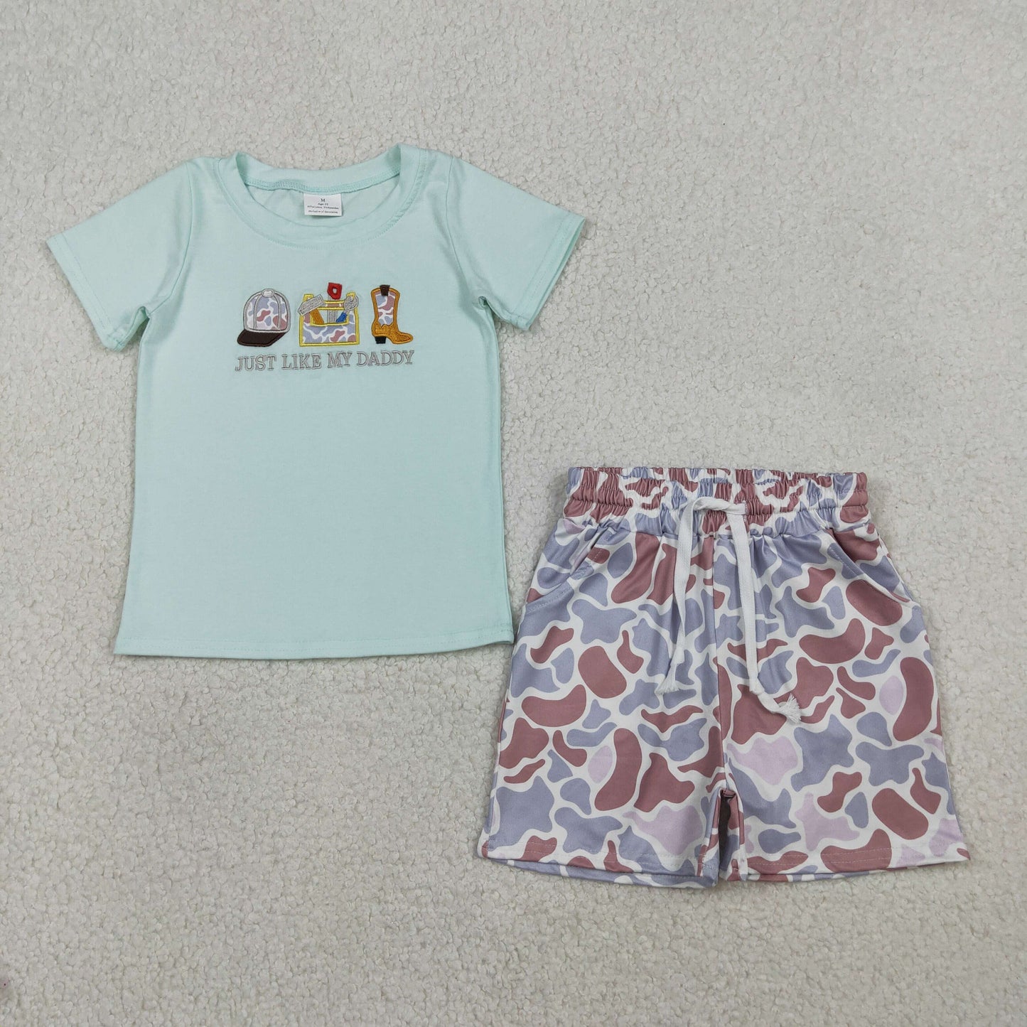 BSSO1710 Just Like My Daddy Camo Short Sleeve Shorts Boys Set