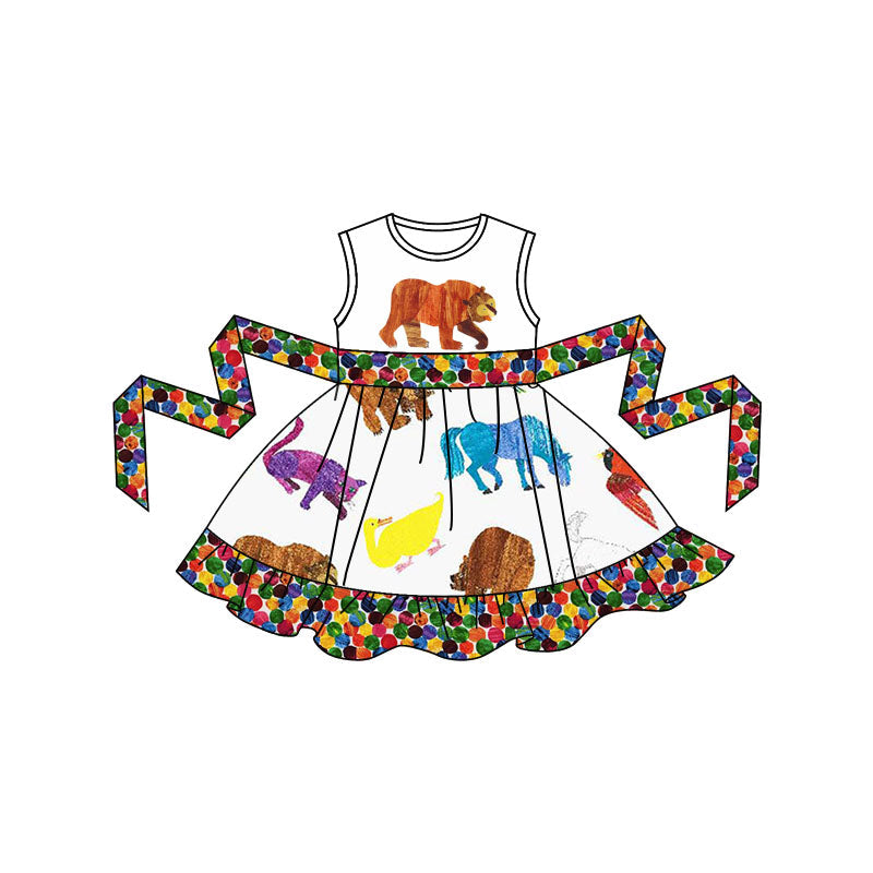(Custom Style)Animal Cartoon Bear &Bird Twirl Dress (Moq 3)