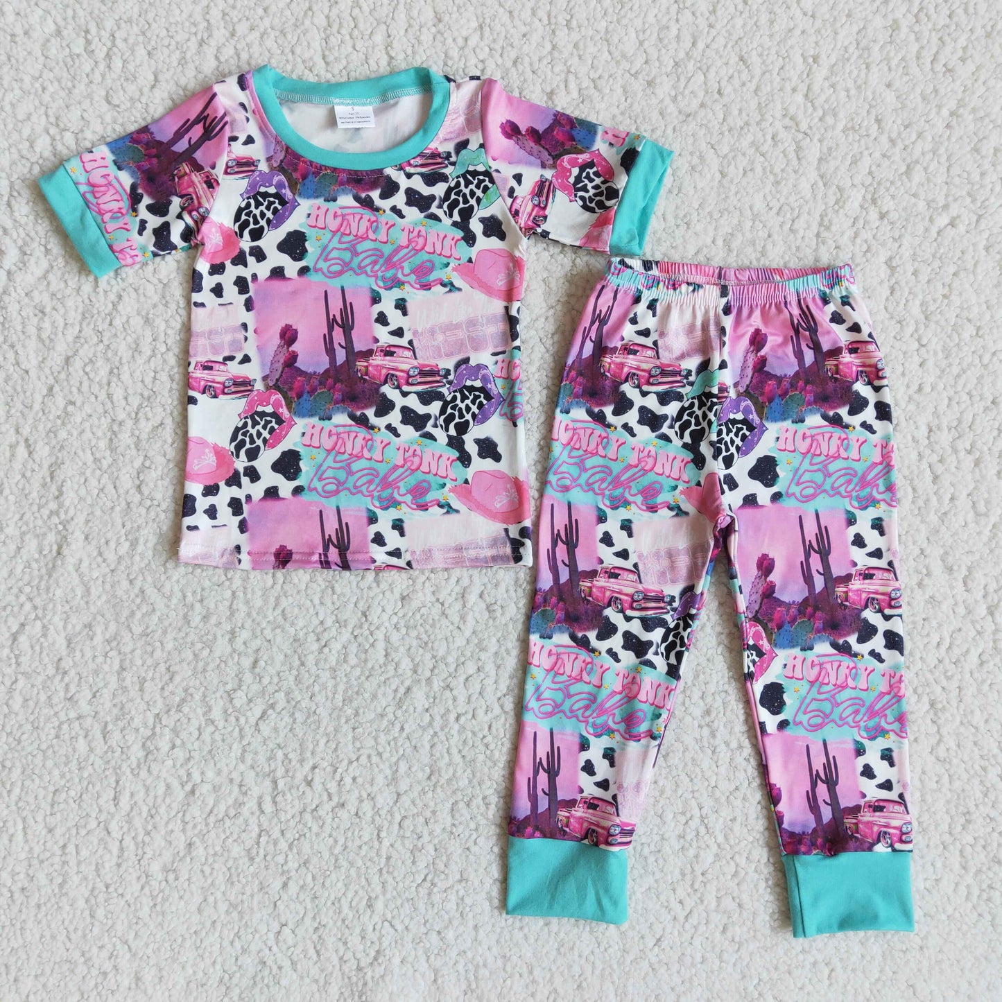 Western Print Short Sleeve Kids Pajamas