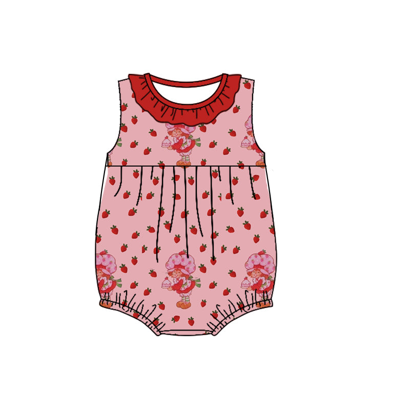custom style strawberry girl 2 pink sleeveless girls romper