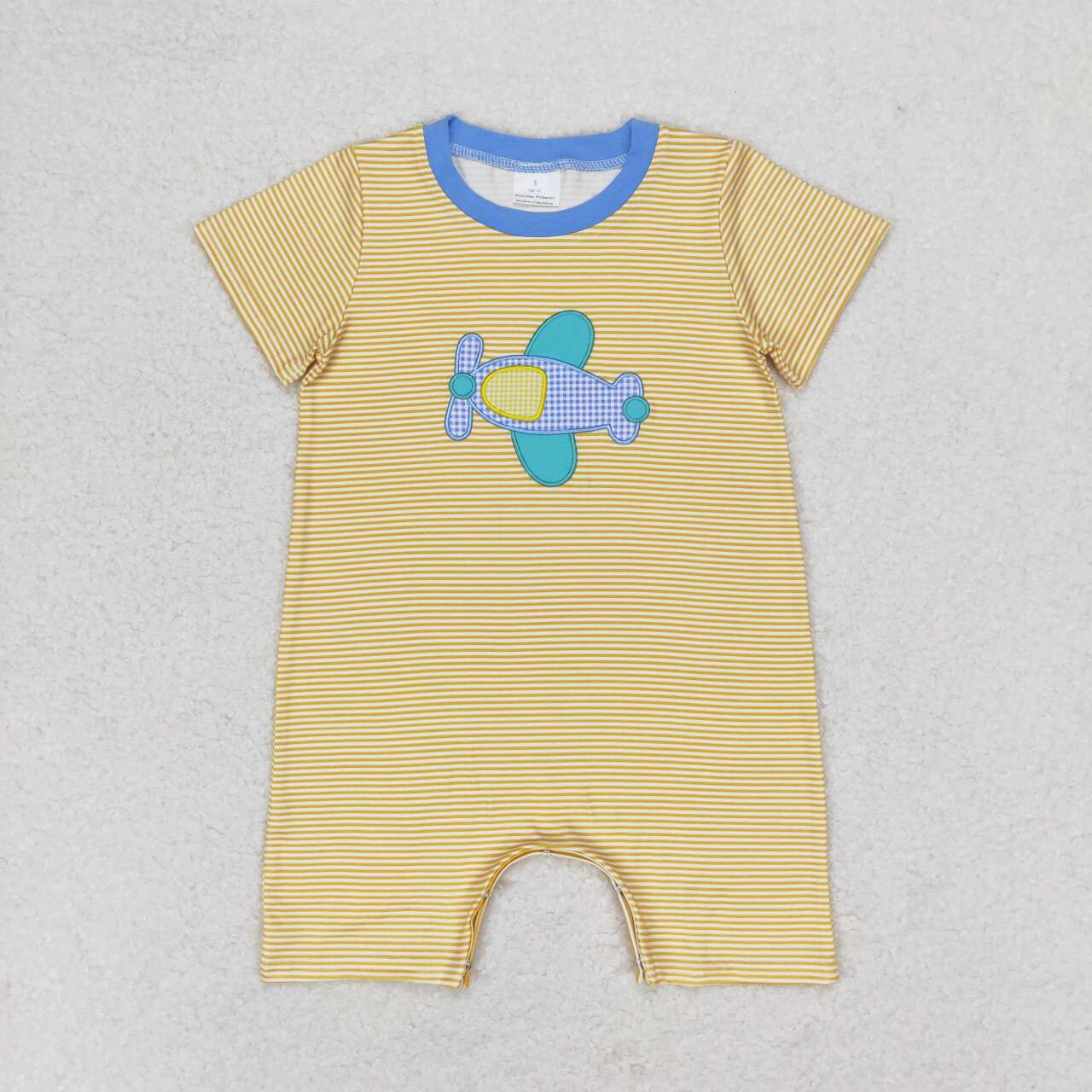SR1264 embroidery cartoon plane yellow short sleeve boys romper