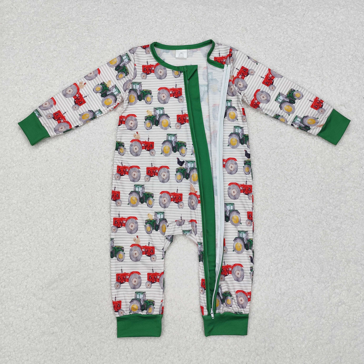 bamboo LR1480 farm tractor green long sleeve zipper boys romper