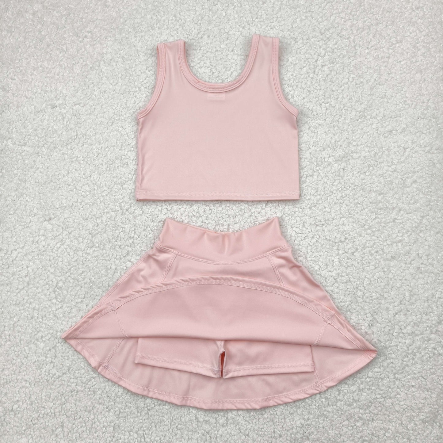 GSD1977 yoga light pink vest skirt with shorts girls set