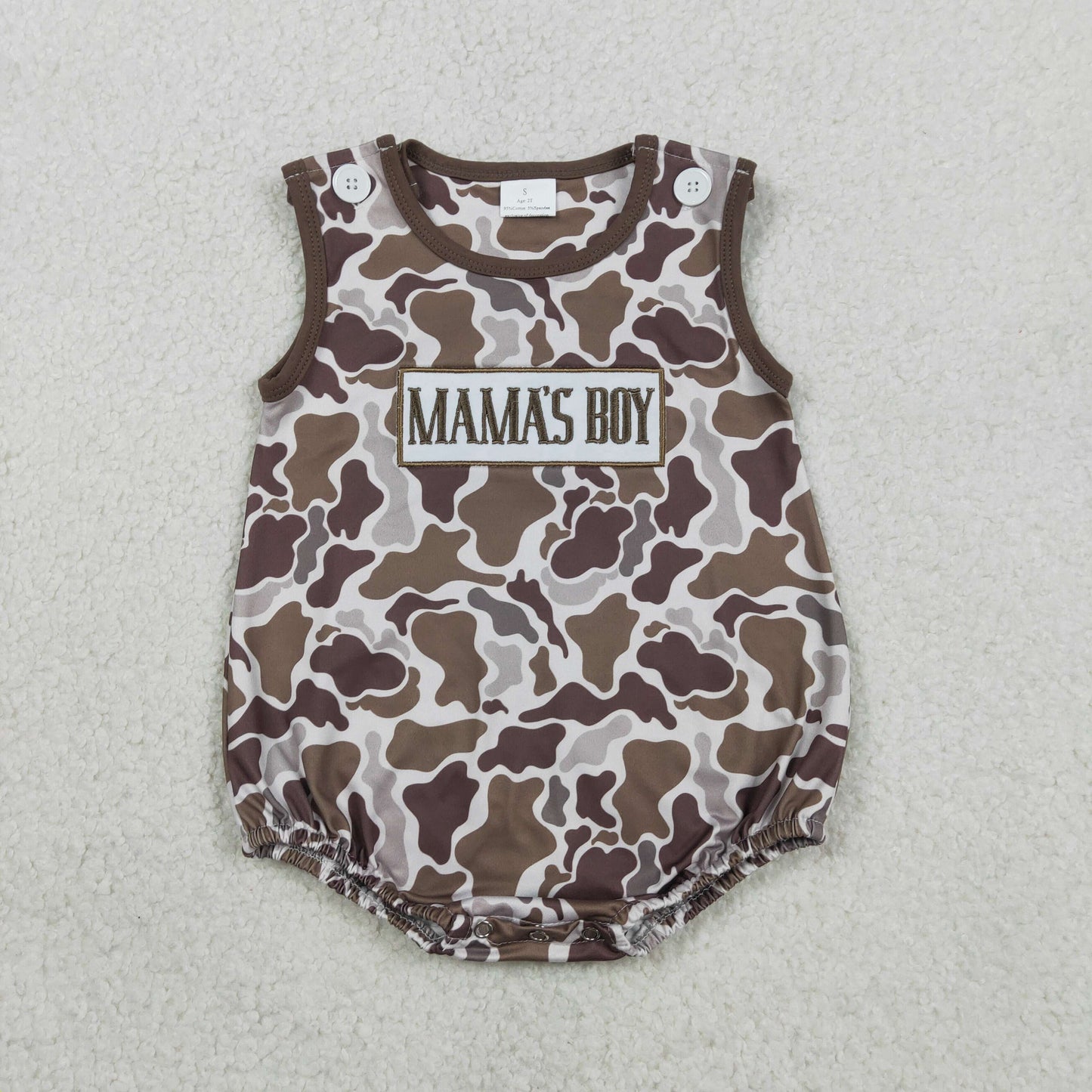 Embroidery SR3889 Mama's Boy Camo Bows Sleeveless Boys Romper