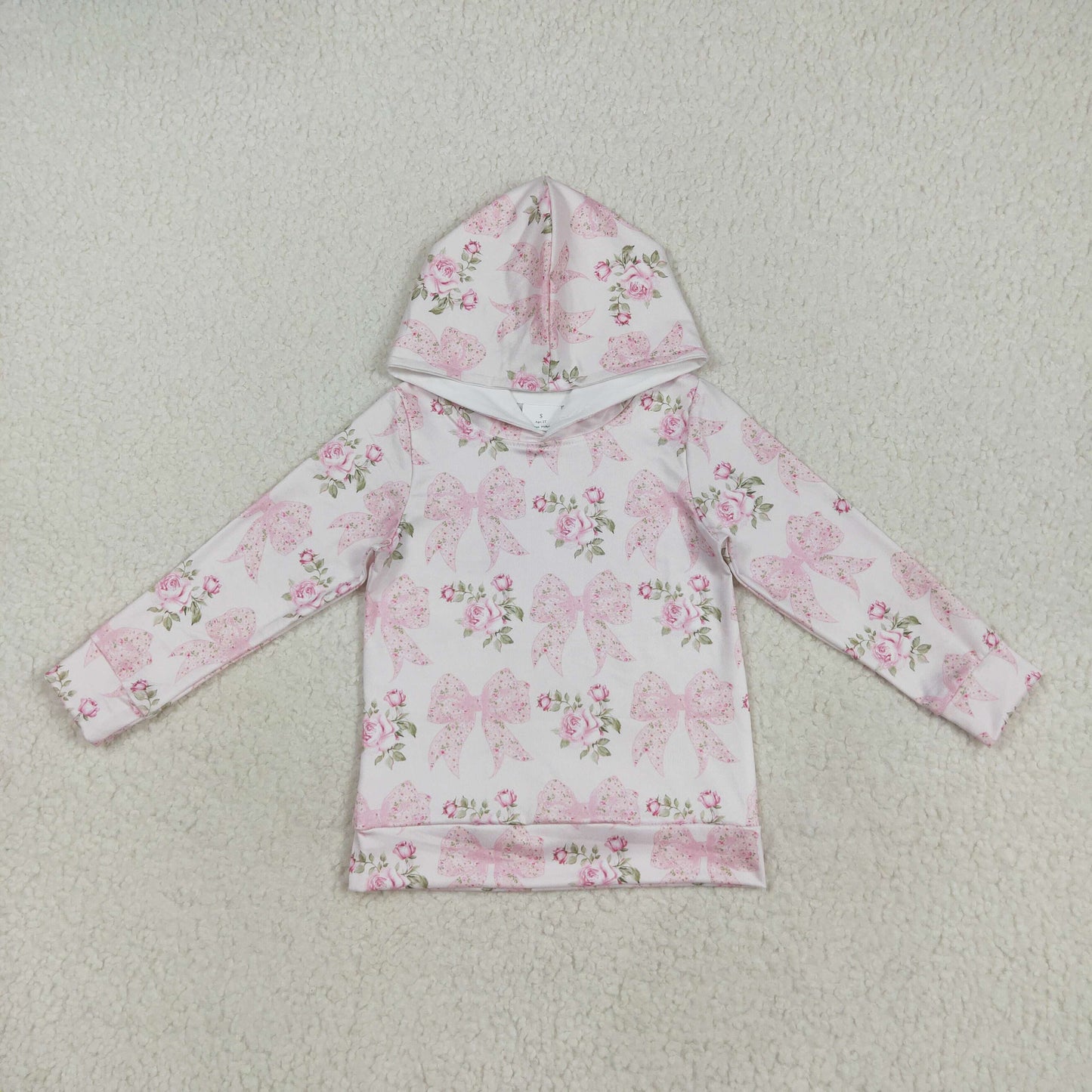 GT1058 pink bows flowers long sleeve hoodie girls top