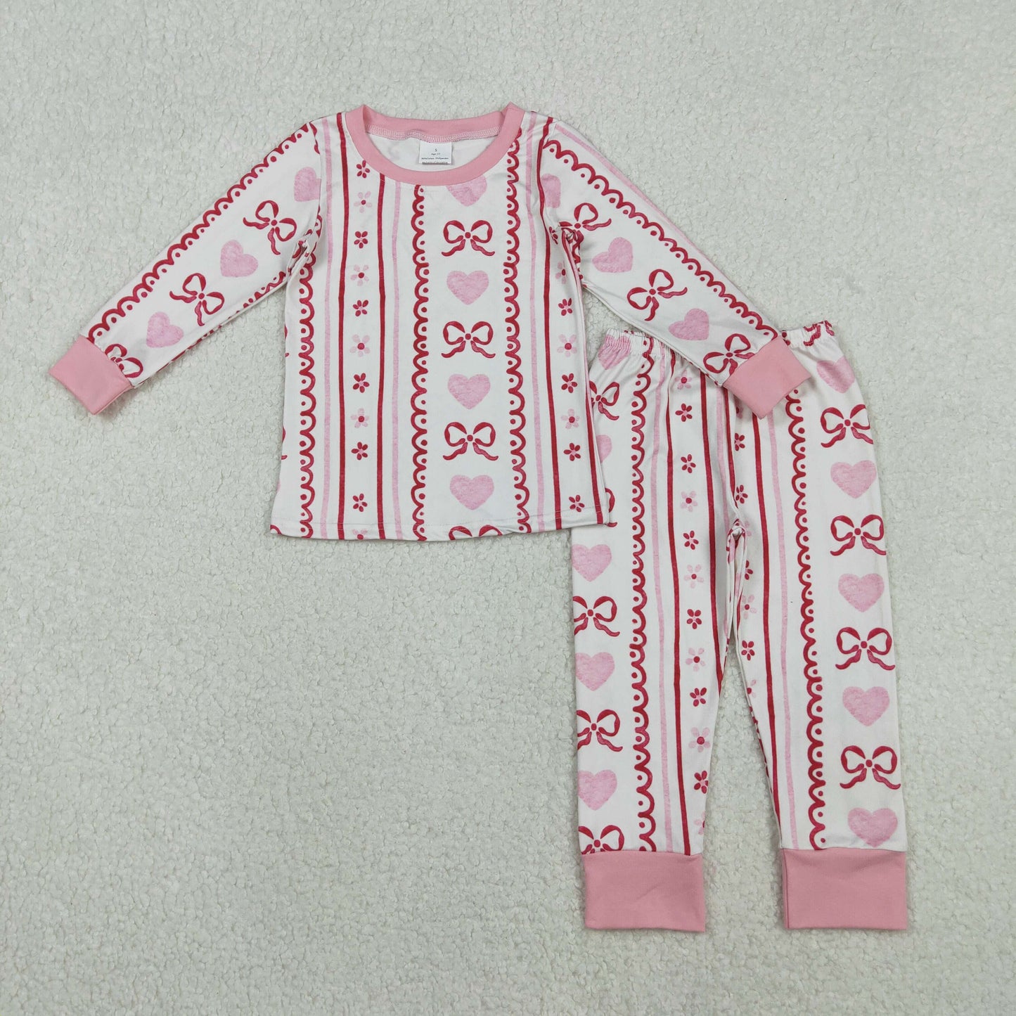 GLP2984 pink bows heart long sleeve pants girls pajamas