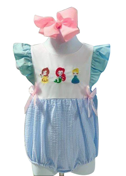 custom style cartoon princess blue flutter sleeve girls romper