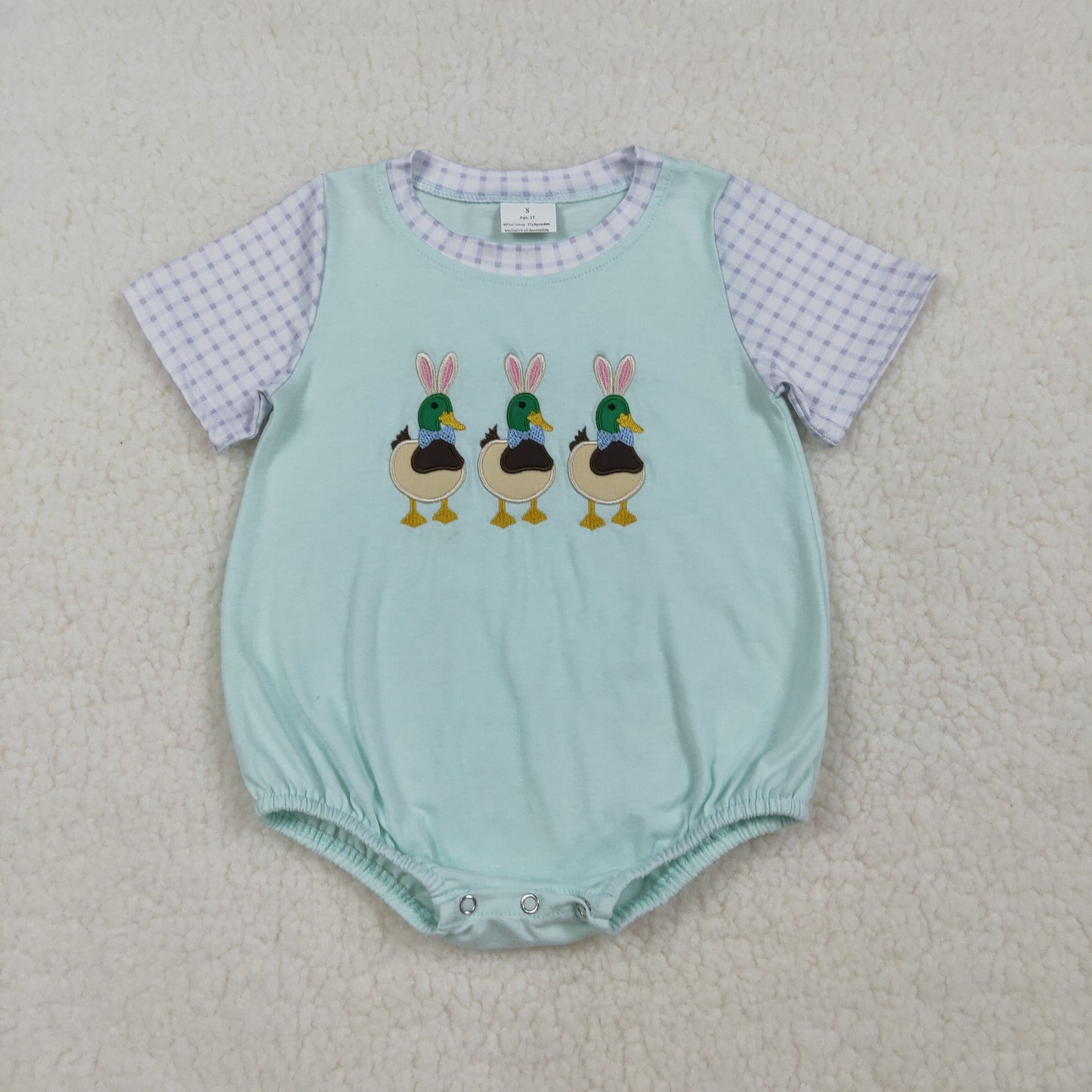 Embroidery SR3630 Easter Rabbit Mallard Green Short Sleeve Boys Romper