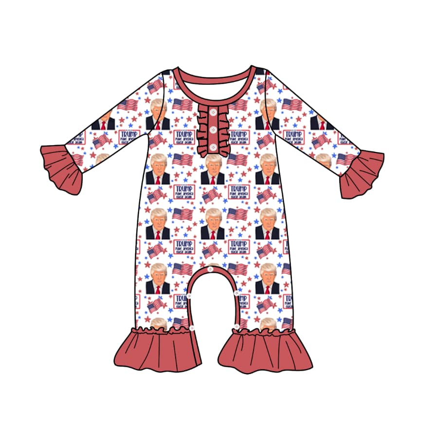 custom Trump flag red long sleeve girls romper