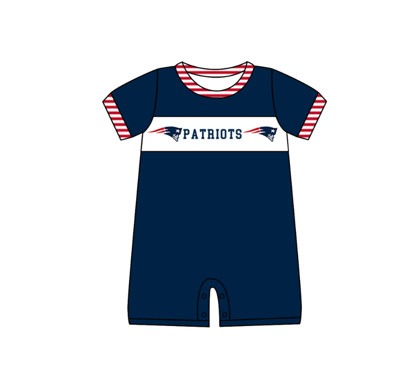 Custom Moq 3 Football Team Patriots Blue Short Sleeve Boys Romper