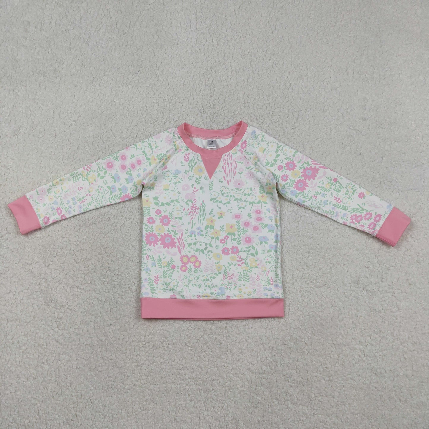 GT1299 yoga pink flowers floral long sleeve girls top