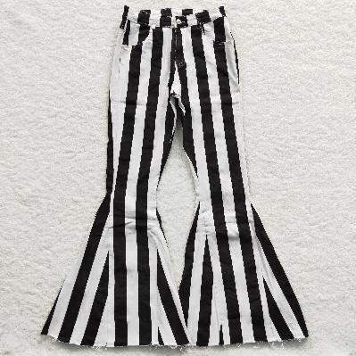 P0121 Black Striped Print Adult Denim Jeans