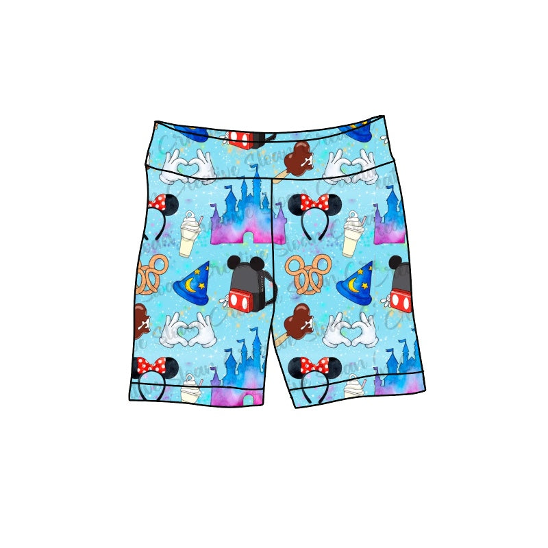 custom Cartoon castle blue kids shorts