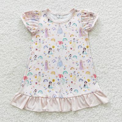 GSD0427 Princess Colorful Flowers Short Sleeves Girls Summer Dress