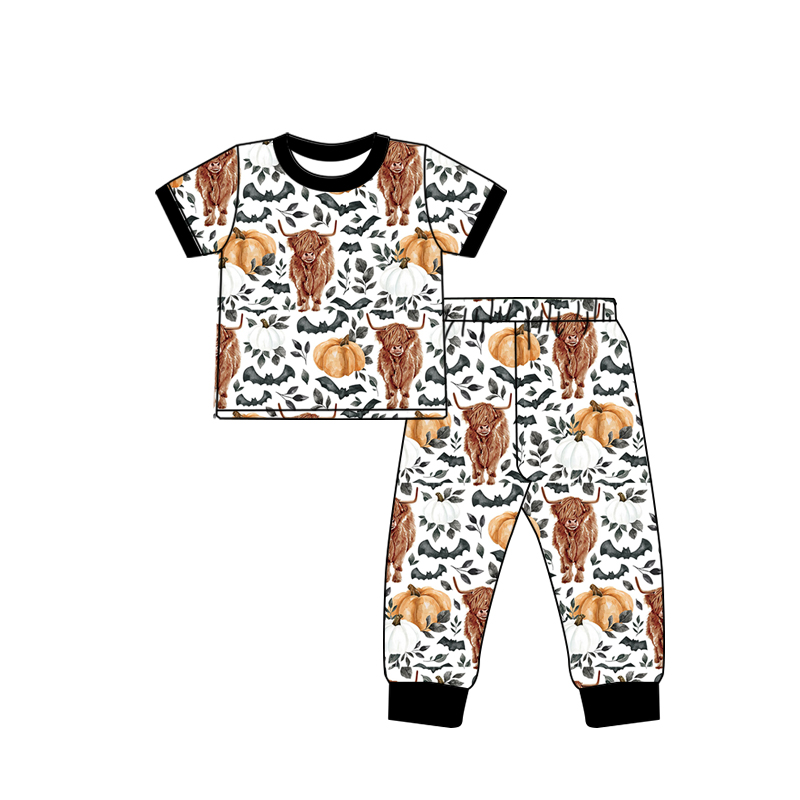 preorder BSPO0365 highland cow pumpkin black short sleeve pants boys pajamas