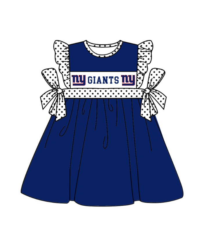 Custom Moq 3 Football Team Giants Blue Flutter Sleeve Girls Dress