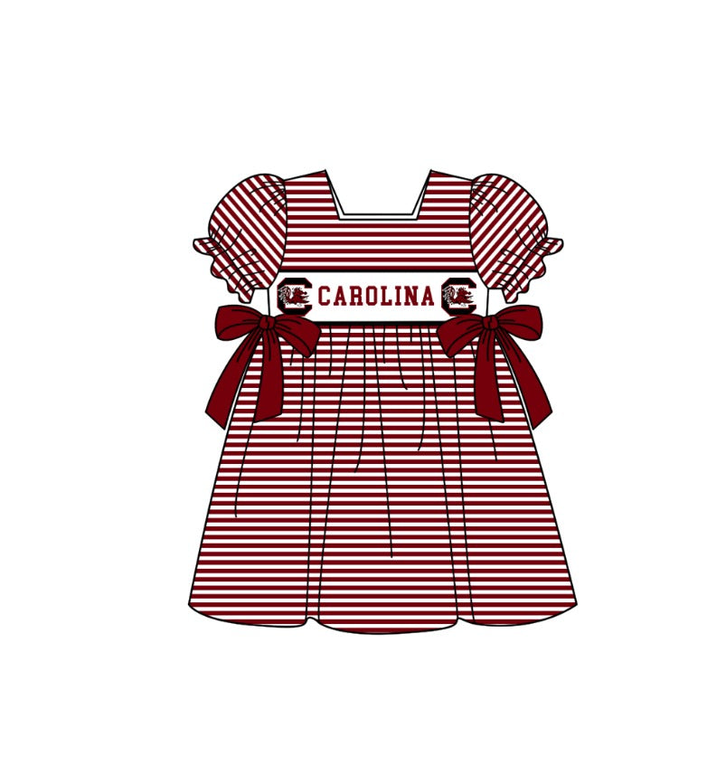 Custom Moq 3 Football Item Carolina Maroon Bows Short Sleeve Girls Dress