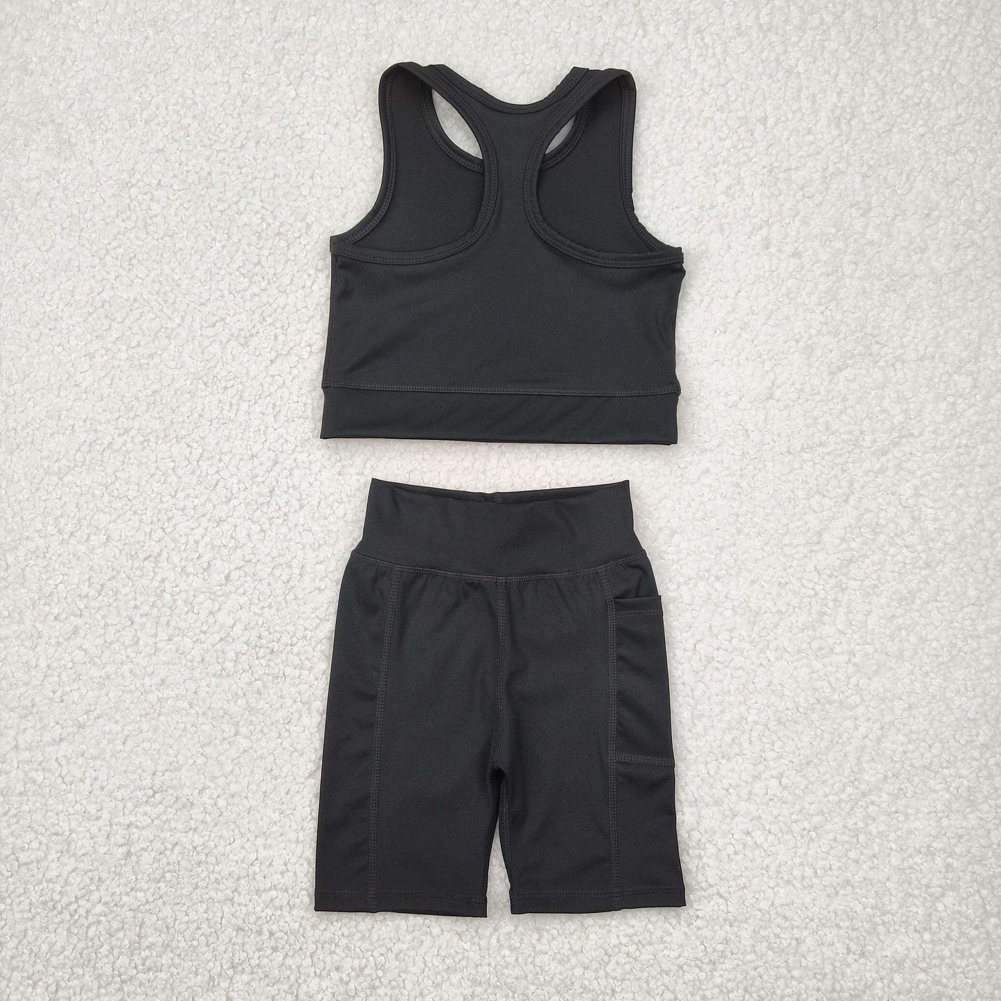GSSO1517 black sleeveless shorts girls set yoga clothes