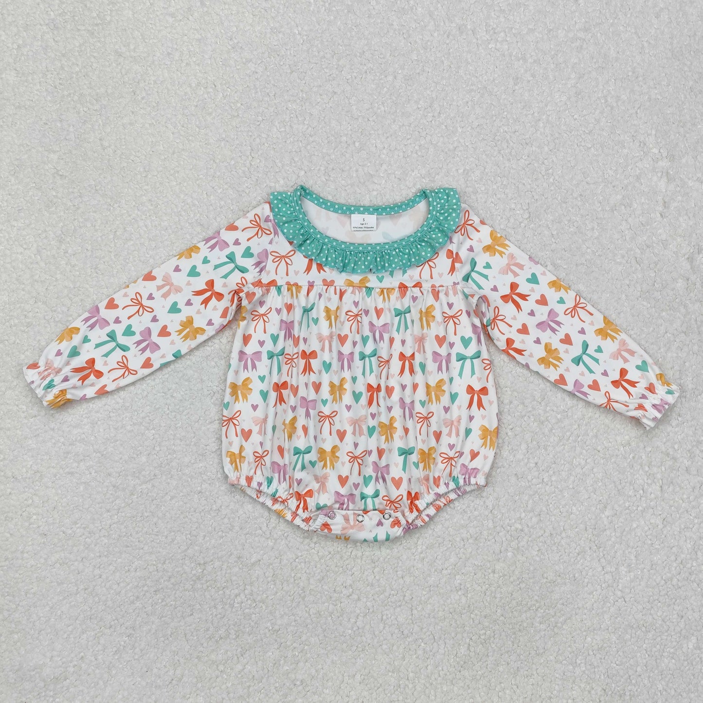 LR2066 colorful bows heart long sleeve girls romper