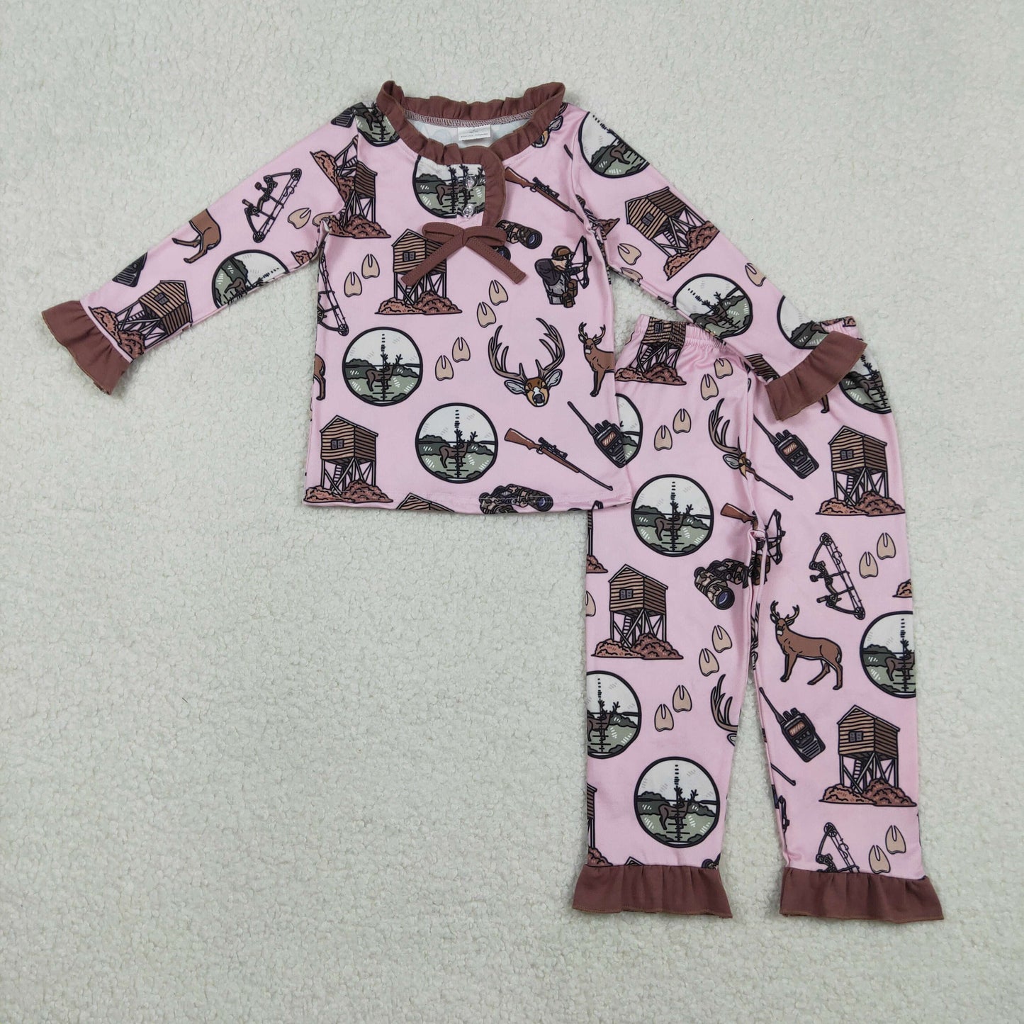 GLP2741 hunting season deer pink long sleeve pants girls pajamas