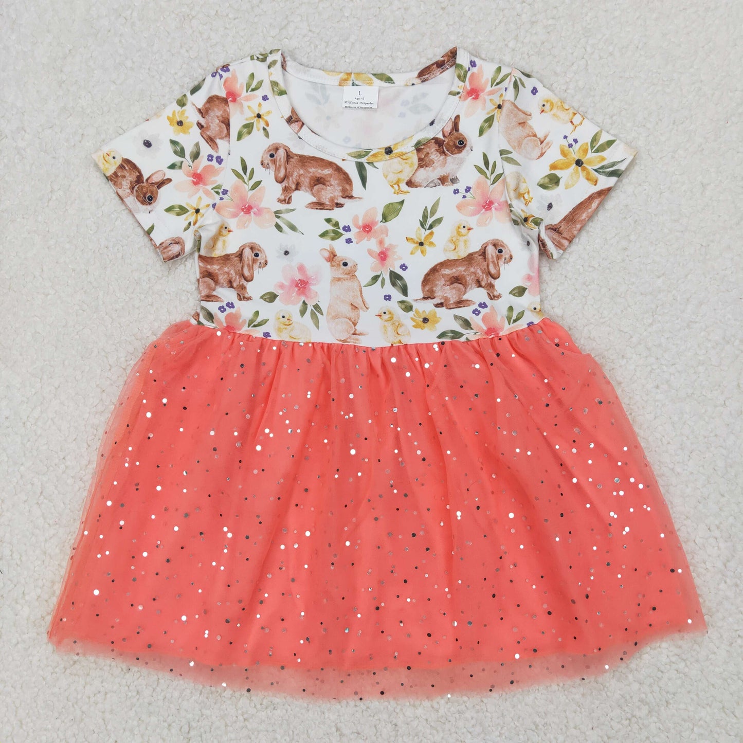 GSD2445 Easter rabbit flowers lace short sleeve girls dress
