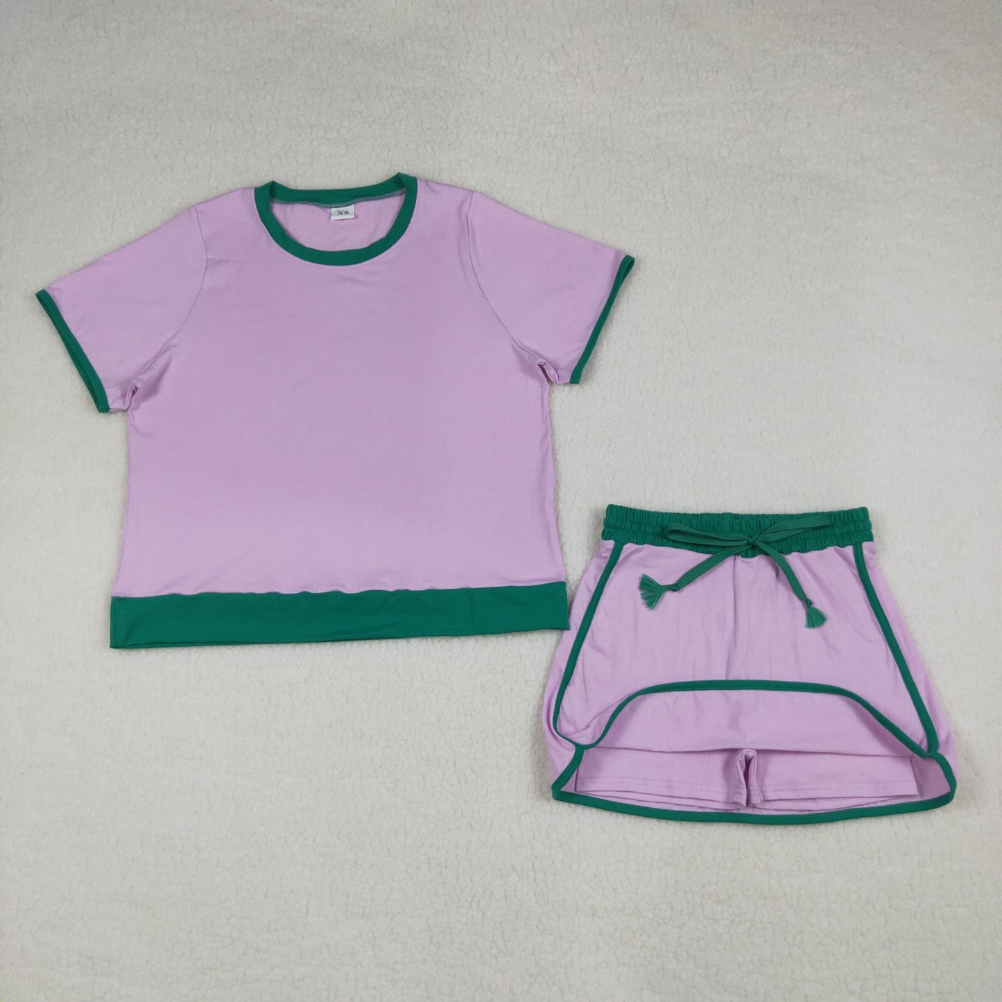 GSD3675 Cotton Pink Short Sleeve Skorts Adult Women Set