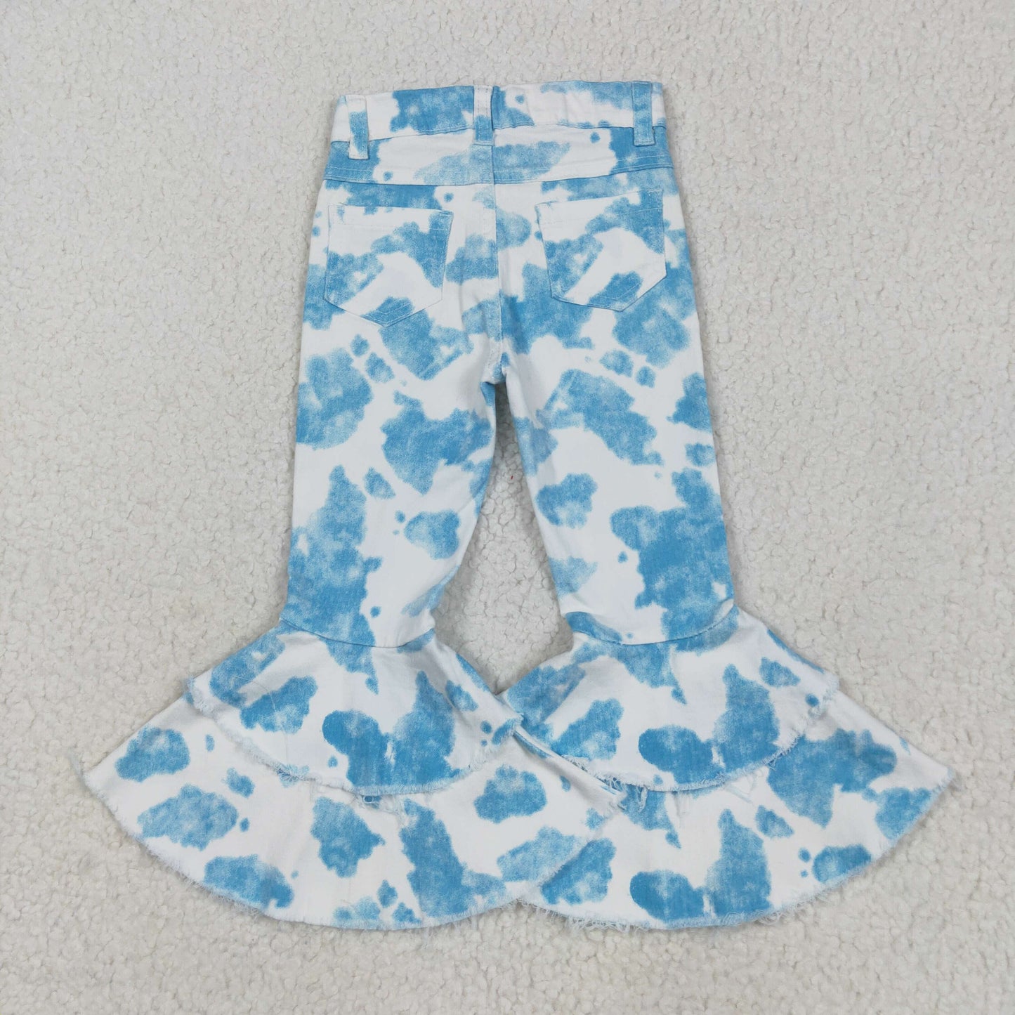 P0762 blue cow pattern girls bell-bottom jeans
