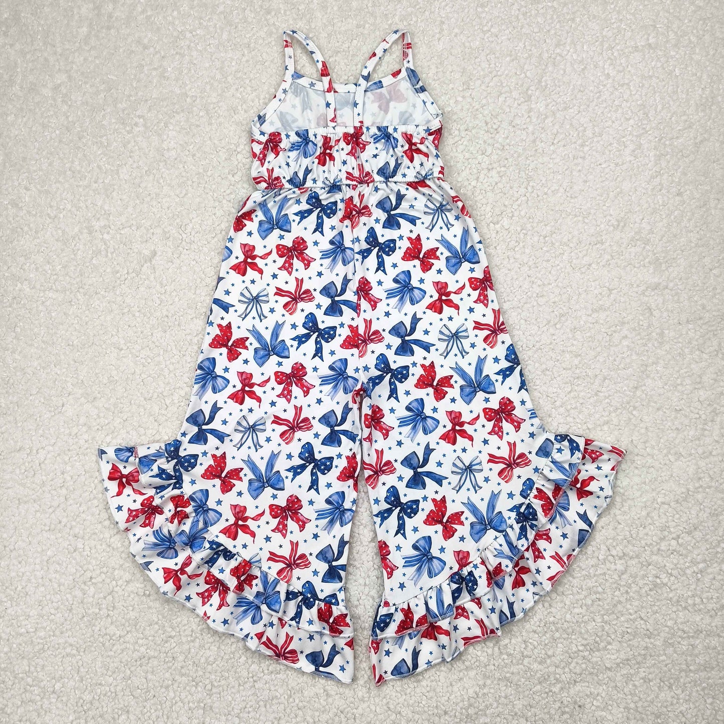 SR2865 July 4th red blue bows girls Summer jumpsuits
