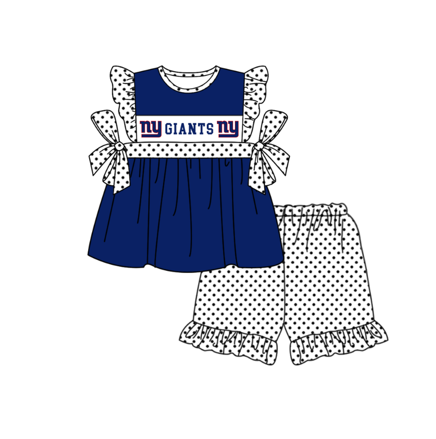 Custom Moq 3 Football Team Giants Blue Flutter Sleeve Shorts Girls Set