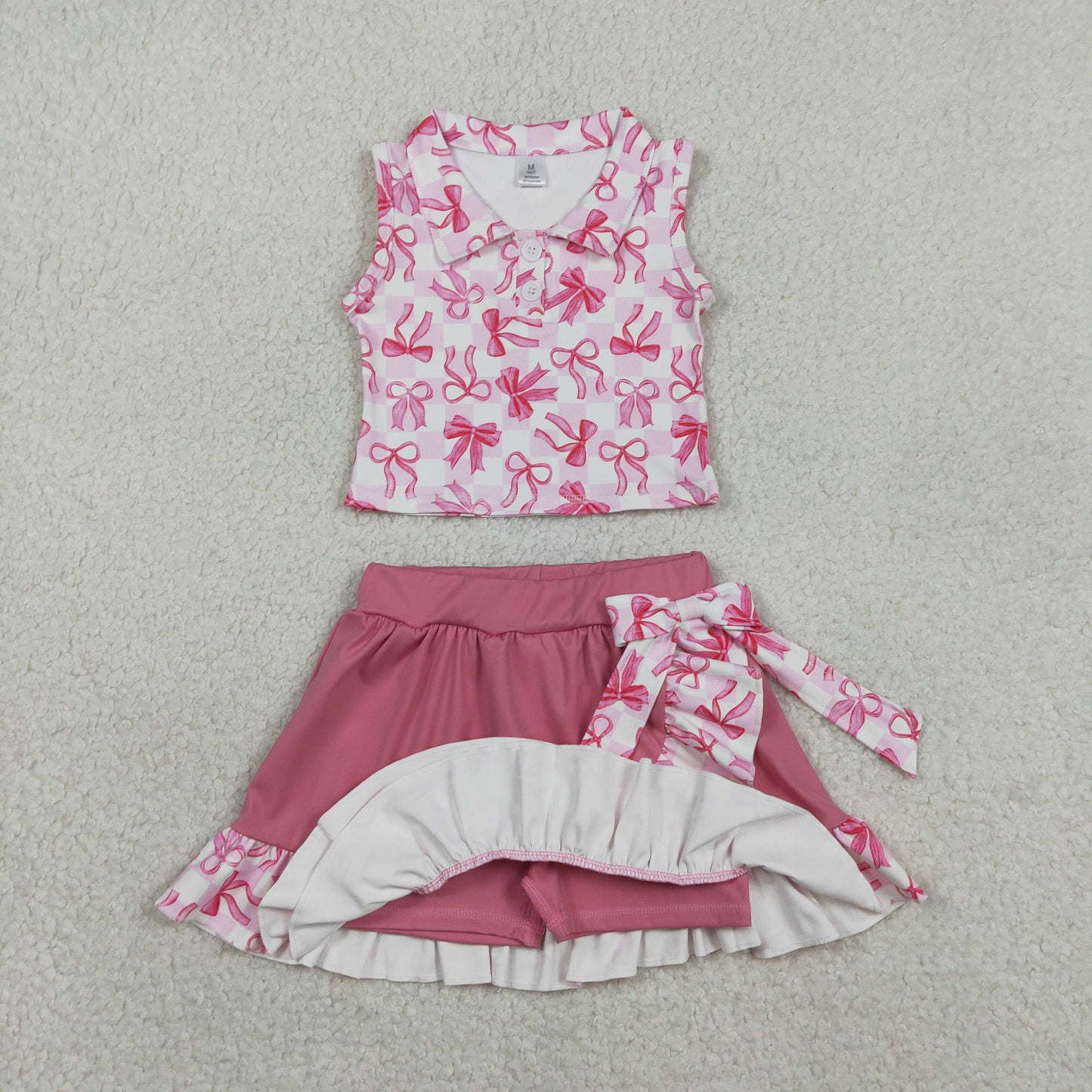 GSD3480 Yoga Pink Bows Sleeevless Pink Skorts Girls Set