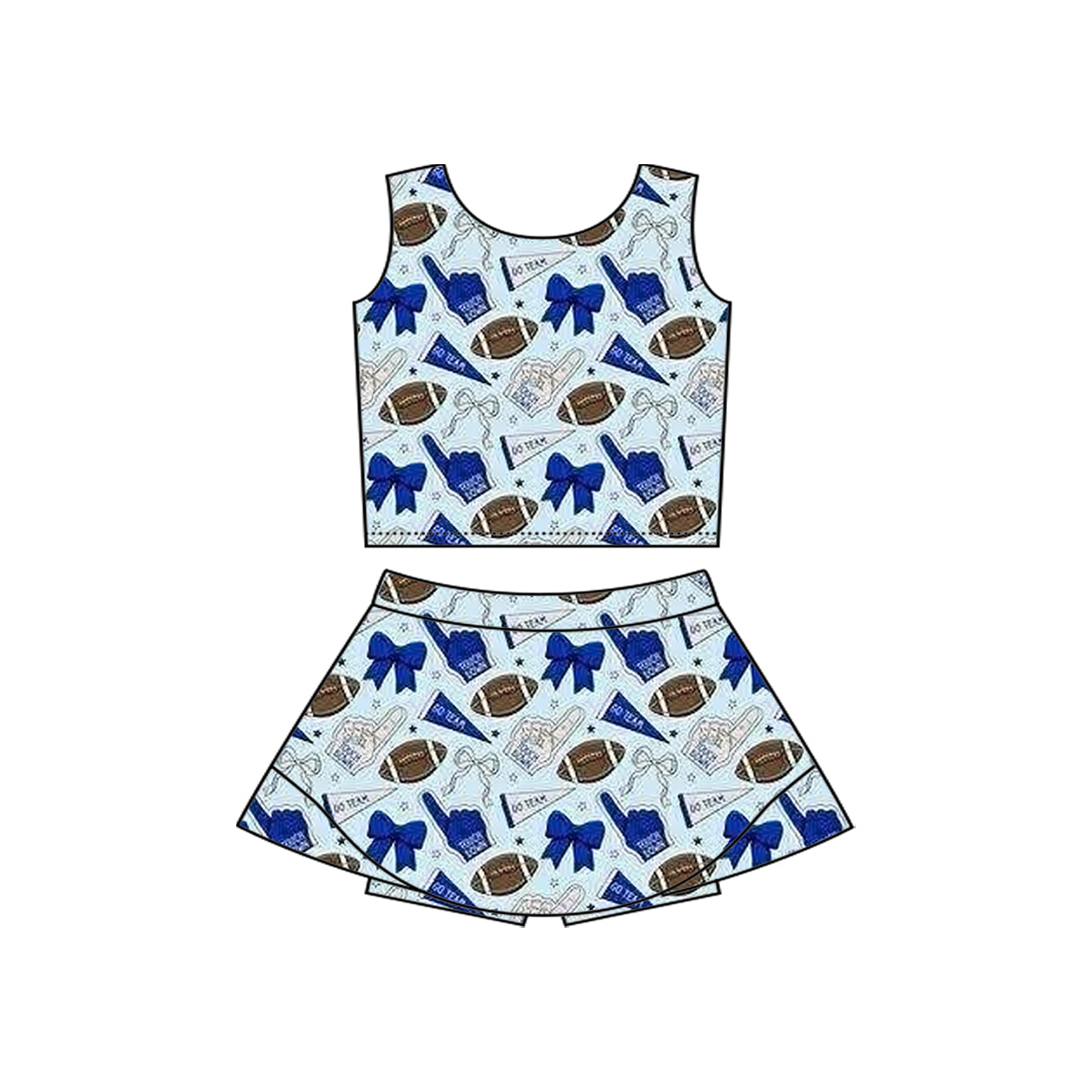 preorder football item cheer bows blue sleeveless skorts girls set