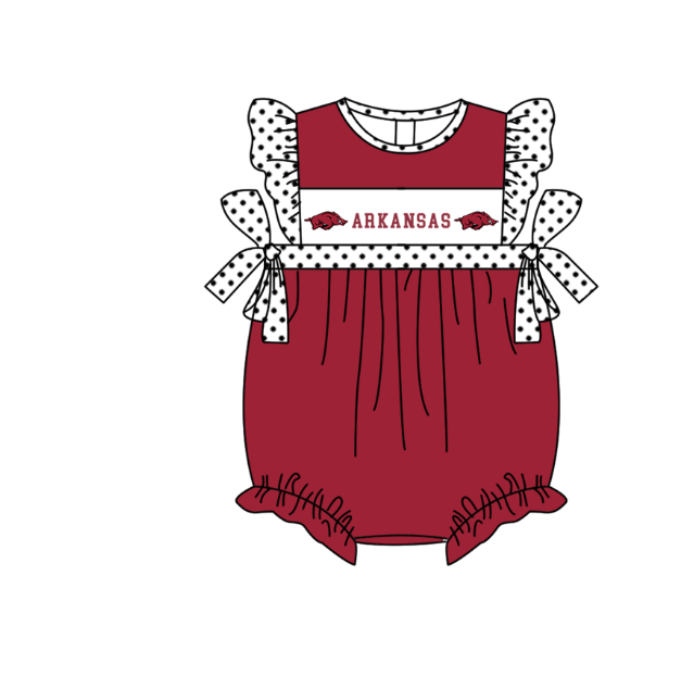 Custom Moq 3 Football Team Arkansas Red Flutter Sleeve Girls Romper