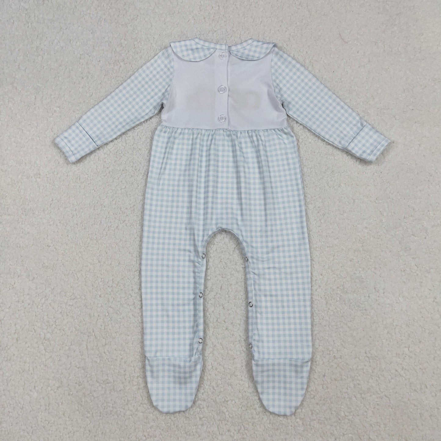 LR2560 Autumn pumpkin blue checkered long sleeve girls romper