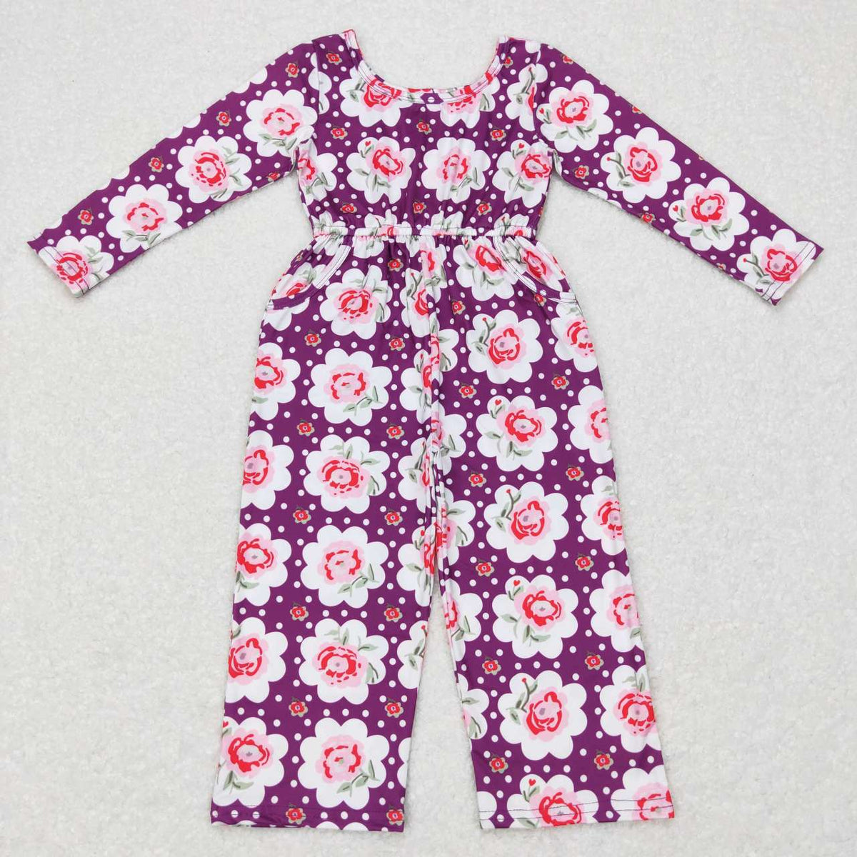 LR0716 Flowers purple long sleeve girls Jumpsuits