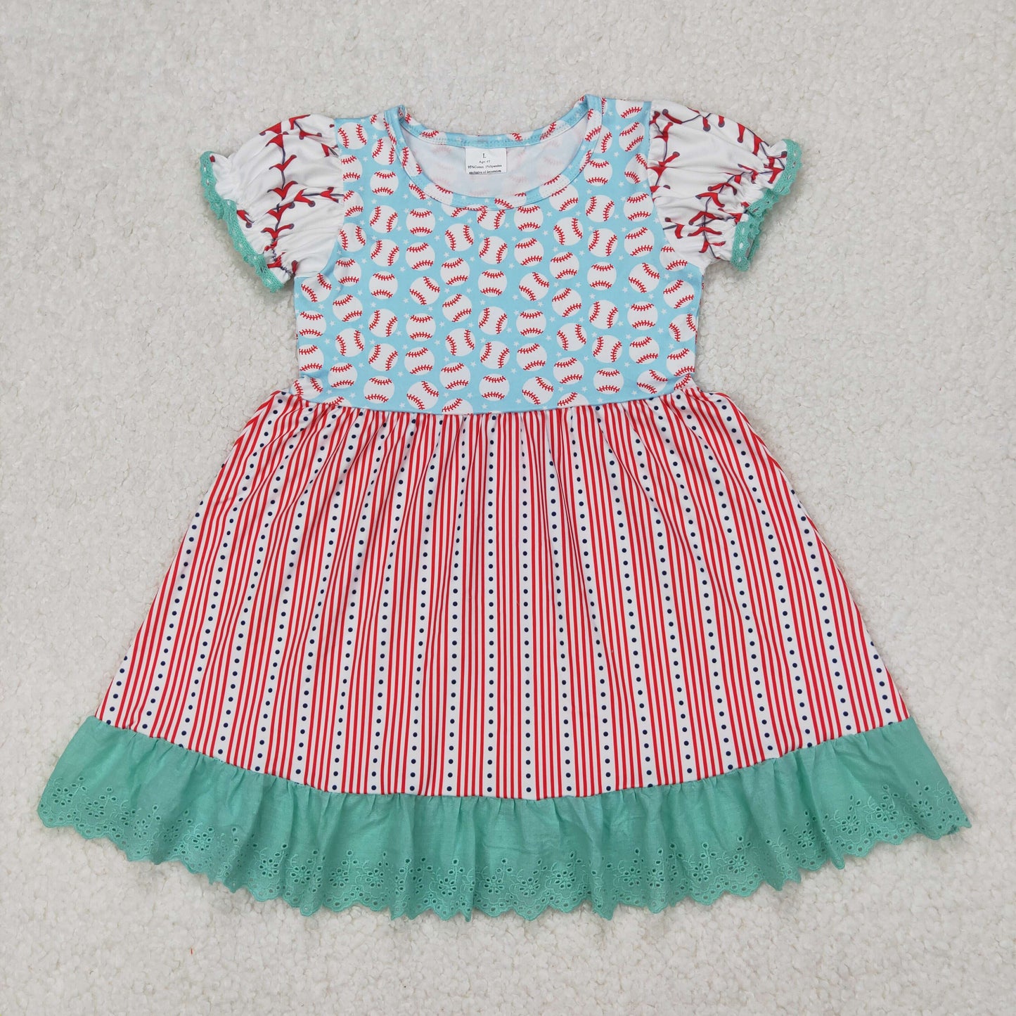 GSD1749 cute baseball red blue short sleeve girls dress