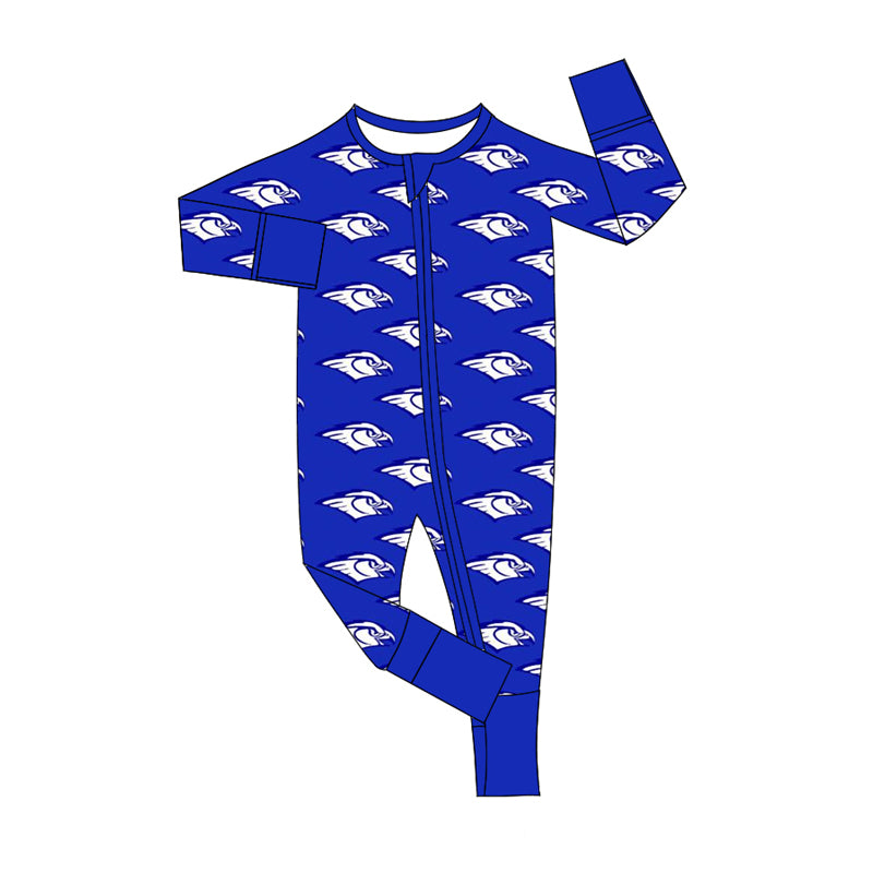 custom football team eagle navy blue zipper long sleeve boys romper