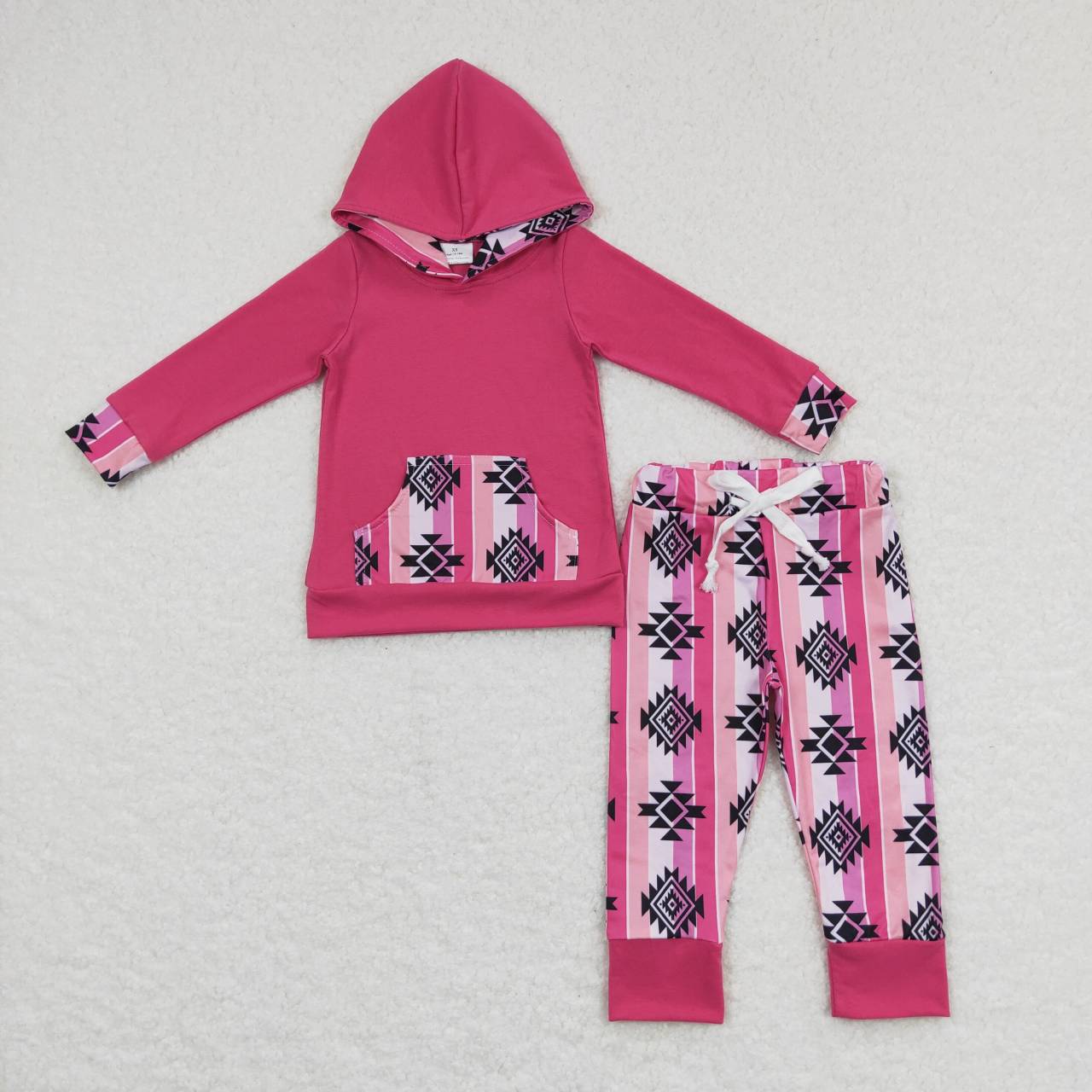 GLP0780 Aztec hot pink striped long sleeve hoodie girls set